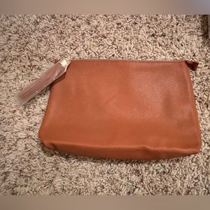 Brown faux  leather cosmetic bag purse